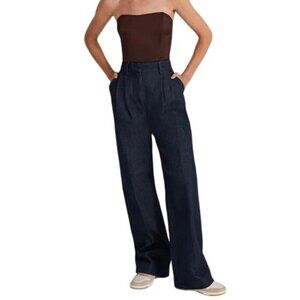 Favorite Daughter $248 Wide Leg Pleated High Rise Pant Sz 10 Denim Blue NWT